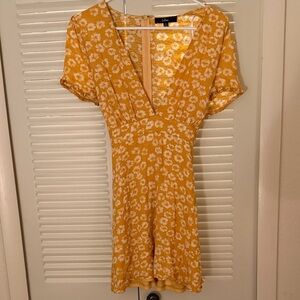 Lulu's Mustard Yellow Floral Mini Dress